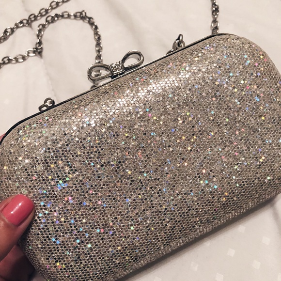 silver glitter clutch purse